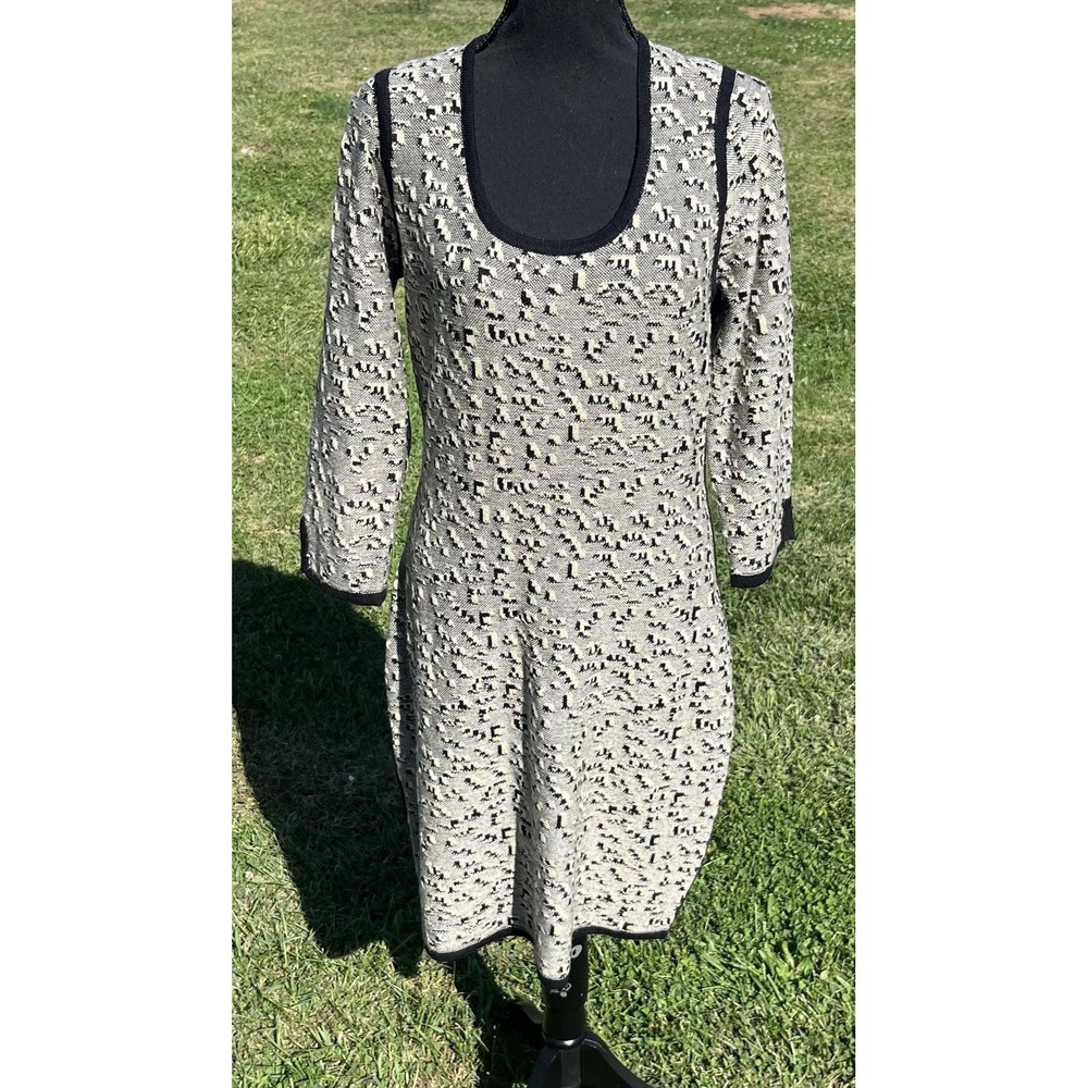 Marc New York‎ Sweater Dress Womens Medium Black Cream Textured Knit 3/4 Sleeve